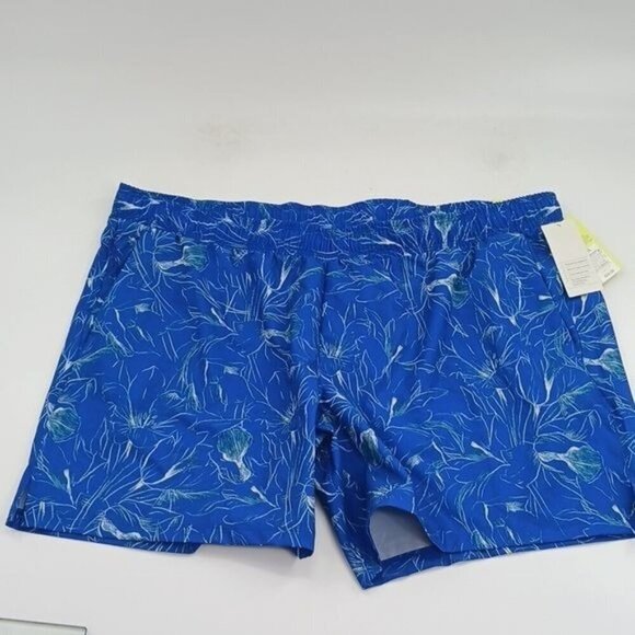 All In Motion Swim Trunks Blue Floral Tropical Drawstring Elastic Mens Size 2XL - Picture 1 of 5
